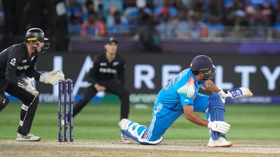 Rohit Sharma, however, was caught up under scoreboard pressure as he was dismissed by Rachin Ravindra soon. He scored 76 off 83 deliveries. (PTI) Rohit Sharma, however, was caught up under scoreboard pressure as he was dismissed by Rachin Ravindra soon. He scored 76 off 83 deliveries. (PTI)