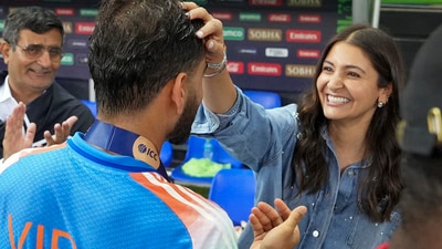 Virat Kohli celebrates with his wife Anushka Sharma after India won the Champions Trophy (PTI) Virat Kohli celebrates with his wife Anushka Sharma after India won the Champions Trophy (PTI)