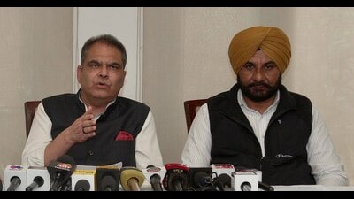 Rajya Sabha MP Sanjeev Arora addressing the media in Ludhiana on Sunday. (HT Photo) Rajya Sabha MP Sanjeev Arora addressing the media in Ludhiana on Sunday. (HT Photo)