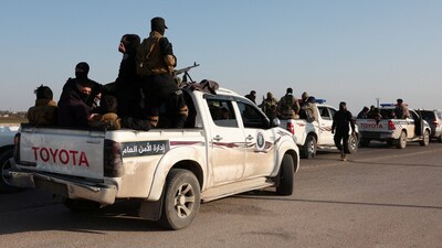 A military convoy heads towards Latakia to join the fight against the fighters linked to Syria's ousted leader Bashar al-Assad, in Aleppo, Syria, March 7, 2025. REUTERS/Mahmoud Hassano (REUTERS)