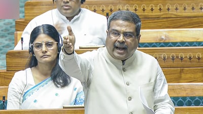 Union Education Minister Dharmendra Pradhan speaks in the Lok Sabha during the ongoing Budget Session, in New Delhi on Monday. (Sansad TV) Union Education Minister Dharmendra Pradhan speaks in the Lok Sabha during the ongoing Budget Session, in New Delhi on Monday. (Sansad TV)
