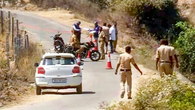 Hampi: Police personnel conduct an investigation after two women, including a foreign national, were allegedly raped near the Hampi heritage site. (PTI)