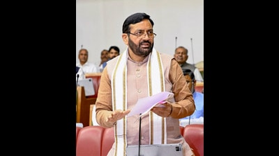 Haryana chief minister Nayab Singh Saini speaks during the budget session of the state assembly in Chandigarh. (PTI)