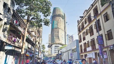 Mumbai, India - March 9, 2025:View of Bismillha Space Building where workers were suffocated while clean water tank at Nagpada, in Mumbai, India, on Sunday, March 9, 2025. (Photo by Anshuman Poyrekar/ Hindustan Times) (Hindustan Times)