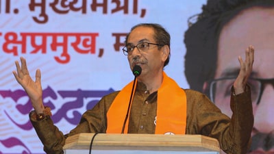 Mumbai: Shiv Sena (UBT) President Uddhav Thackeray addresses party workers' rally in the view of upcoming municipal elections, at Mulund, in Mumbai, Sunday, March 9, 2025. (PTI) Mumbai: Shiv Sena (UBT) President Uddhav Thackeray addresses party workers' rally in the view of upcoming municipal elections, at Mulund, in Mumbai, Sunday, March 9, 2025. (PTI)