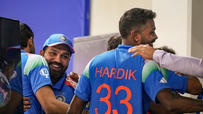 Rohit Sharma and Hardik Pandya &nbsp;celebrate their win. (PTI)