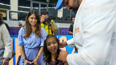 Rohit Sharma spotted in his true mold as a family man as he celebrates with his wife and daughter. (PTI)