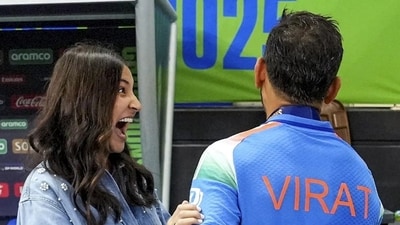 Anushka Sharma and Virat Kohli celebrating Team India's win at the Champions Trophy final 2025. Anushka Sharma and Virat Kohli celebrating Team India's win at the Champions Trophy final 2025.