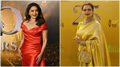 Madhuri Dixit and Rekha attend the IIFA Awards in Jaipur. Madhuri Dixit and Rekha attend the IIFA Awards in Jaipur.
