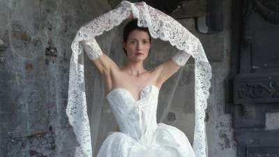A model in Vivienne Westwood's creation. A model in Vivienne Westwood's creation.