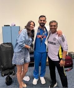 Anushka Sharma and Virat Kohli after the win. Anushka Sharma and Virat Kohli after the win.