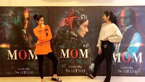 Janhvi and Khushi with a poster of Sridevi's film Mom Janhvi and Khushi with a poster of Sridevi's film Mom