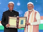Prime Minister Narendra Modi and his Mauritius counterpart Navin Ramgoolam during a meeting with the Indian community & friends of India at the Trianon Convention Centre in Mauritius on Tuesday.