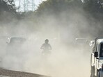 Dust pollution on the Southern Peripheral Road (SPR) near Gurugram Sector 74A.