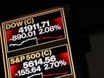 Stock market information displayed at the Nasdaq MarketSite in New York, US, on Monday, March 10, 2025. Technology shares led the biggest selloff in American stocks since 2022, as investors ditched longtime market leaders on rising worries the economy is headed for a recession.