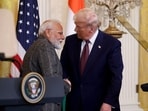 US President Donald Trump and PM Narendra Modi during a news conference in the East Room of the White House in Washington DC on February 13, 2025.