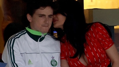 INDIAN WELLS, CALIFORNIA - MARCH 09: Timothee Chalamet and Kylie Jenner attend a match during the BNP Paribas Open at Indian Wells Tennis Garden on March 09, 2025 in Indian Wells, California.   Matthew Stockman/Getty Images/AFP (Photo by MATTHEW STOCKMAN / GETTY IMAGES NORTH AMERICA / Getty Images via AFP) (Getty Images via AFP)