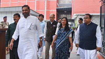 Biju Janata Dal (BJD) MPs Sasmit Patra, Sulata Deo and others coming out of Election Commission of India (ECI) office in New Delhi on Tuesday. (ANI) Biju Janata Dal (BJD) MPs Sasmit Patra, Sulata Deo and others coming out of Election Commission of India (ECI) office in New Delhi on Tuesday. (ANI)