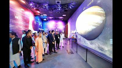 Chief minister Yogi Adityanath during his visit to the newly built Jhansi Space Museum, in Jhansi on Tuesday. (ANI Photo) Chief minister Yogi Adityanath during his visit to the newly built Jhansi Space Museum, in Jhansi on Tuesday. (ANI Photo)
