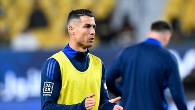 Cristiano Ronaldo during the warm up. (REUTERS)