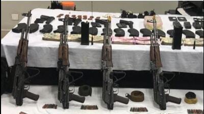 Explosives and arms recovered from the accused linked to proscribed Khalistan Zindabad Force. (HT File)