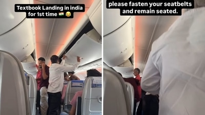 Passengers ignoring seatbelt signs inside a flight and standing. (Instagram/@adamellick) Passengers ignoring seatbelt signs inside a flight and standing. (Instagram/@adamellick)