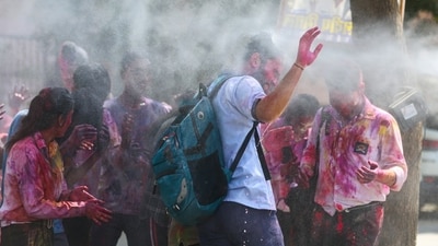 Students play with colours outside their school in New Delhi ahead of the upcoming festival of Holi. (Representational Image (HT Photo)) Students play with colours outside their school in New Delhi ahead of the upcoming festival of Holi. (Representational Image (HT Photo))