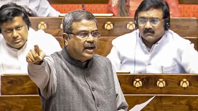 Union Education Minister Dharmendra Pradhan speaks in the Rajya Sabha during the Budget session of Parliament, in New Delhi, Tuesday, March 11, 2025. (SansadTV)