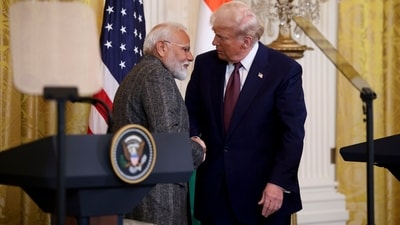 US President Donald Trump and PM Narendra Modi during a news conference in the East Room of the White House in Washington DC on February 13, 2025. (Bloomberg)