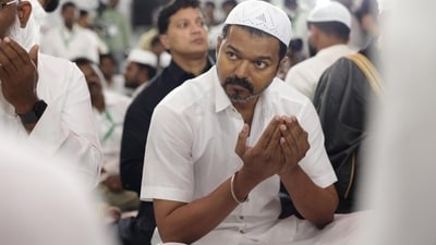 Vijay hosted an Iftar and took part in prayers before breaking fast in Chennai on Friday. Vijay hosted an Iftar and took part in prayers before breaking fast in Chennai on Friday.