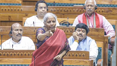 Nirmala Sitharaman said that DMK in Tamil Nadu has double standards regarding Tamil language. (Sansad TV) Nirmala Sitharaman said that DMK in Tamil Nadu has double standards regarding Tamil language. (Sansad TV)