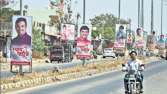 Beed, India. Feb 21, 2025: Mossajog villagers displayed posters across Beed district demanding justice for Sarpanch Santosh Deshmukh, who was brutally killed on December 9, 2024, by men connected to a local strongman. Beed, India. Feb 21, 2025. (Photo by Raju Shinde/HT Photo) (Hindustan Times)