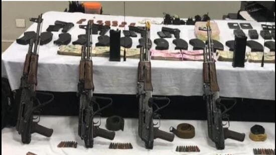 Explosives and arms recovered from the accused linked to proscribed Khalistan Zindabad Force. (HT File)