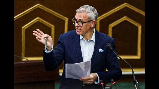 J&K Chief Minister Omar Abdullah speaks during Budget session of the J&K Assembly, in Jammu, on Tuesday. (PTI)