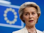European Commission President Ursula von der Leyen attends a press conference after a European Union leaders' special summit.