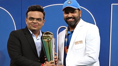 Rohit Sharma winning his second ICC trophy as captain in the last 12 months was one of the tournament's highlights. He received the trophy from ICC chairman Jay Shah. (AFP) Rohit Sharma winning his second ICC trophy as captain in the last 12 months was one of the tournament's highlights. He received the trophy from ICC chairman Jay Shah. (AFP)