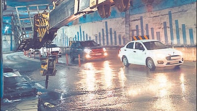 HT on March 11 had reported that the constant trickling of water from the joints of the underpass has made the road surface slippery and accident prone. (HT PHOTO) HT on March 11 had reported that the constant trickling of water from the joints of the underpass has made the road surface slippery and accident prone. (HT PHOTO)