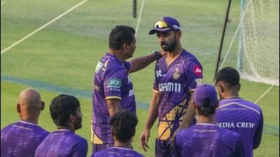 KKR coach Chandrakant Pandit with captain Ajinkya Rahane during a training session in Kolkata. (PTI) KKR coach Chandrakant Pandit with captain Ajinkya Rahane during a training session in Kolkata. (PTI)