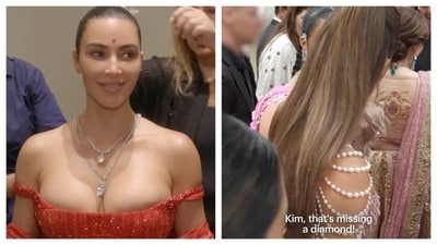Kim Kardashian lost a diamond at Ambani wedding. Kim Kardashian lost a diamond at Ambani wedding.