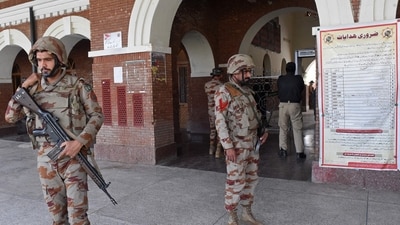 Paramilitary soldiers stand guard at a railway station in the Sibi district of southwestern Balochistan province during a security operation against militants a day after they hijacked a passenger train. (AFP) Paramilitary soldiers stand guard at a railway station in the Sibi district of southwestern Balochistan province during a security operation against militants a day after they hijacked a passenger train. (AFP)