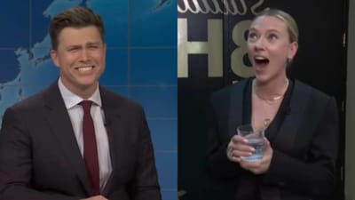 Scarlett Johansson's live reaction to Colin Jost's dirty joke about her went viral on the internet. Scarlett Johansson's live reaction to Colin Jost's dirty joke about her went viral on the internet.