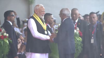 PM Modi being conferred with the award in Mauritius on Wednesday. (narendramodi/Youtube) PM Modi being conferred with the award in Mauritius on Wednesday. (narendramodi/Youtube)