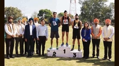 Students being honoured during the 58th annual athletics meet of Punjab Agricultural University in Ludhiana on Wednesday. (HT Photo) Students being honoured during the 58th annual athletics meet of Punjab Agricultural University in Ludhiana on Wednesday. (HT Photo)