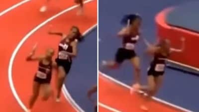 Virginia track star allegedly yelled at her opponent before striking her with a baton, according to a report (@CollinRugg/X) Virginia track star allegedly yelled at her opponent before striking her with a baton, according to a report (@CollinRugg/X)