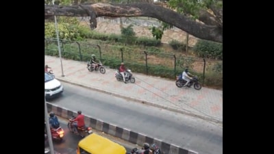 Screengrab from video showing bikers riding on the footpath. (X/ @keano_magic16)
