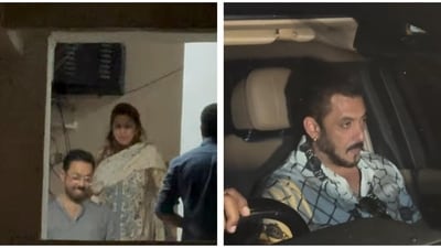 Aamir Khan was seen with Salman Khan as he saw him off to his car. Aamir Khan was seen with Salman Khan as he saw him off to his car.