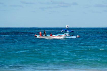 Civil defence boats search for Sudiksha Konanki in Punta Cana, Dominican Republic, on Monday. (AP)