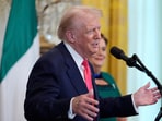 US President Donald Trump speaks during an event with Ireland's Prime Minister Micheál Martin. US President Donald Trump speaks during an event with Ireland's Prime Minister Micheál Martin.