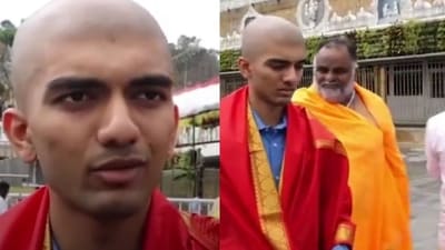 D Gukesh shaved his head during a visit to a temple. (Twitter) D Gukesh shaved his head during a visit to a temple. (Twitter)