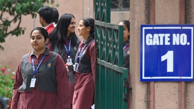 Students exit the examination center after appearing for the Class 12 English CBSE exam at Cambridge School, Sector 27, in Noida, India, on Tuesday, March 11, 2025. (Sunil Ghosh / Hindustan Times) Students exit the examination center after appearing for the Class 12 English CBSE exam at Cambridge School, Sector 27, in Noida, India, on Tuesday, March 11, 2025. (Sunil Ghosh / Hindustan Times)